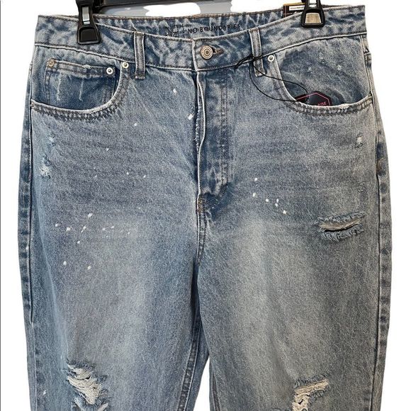 NOBO New Light Wash Super Hi Rise Relaxed Fit 90s Distressed Denim Blue Jeans - Picture 2 of 11